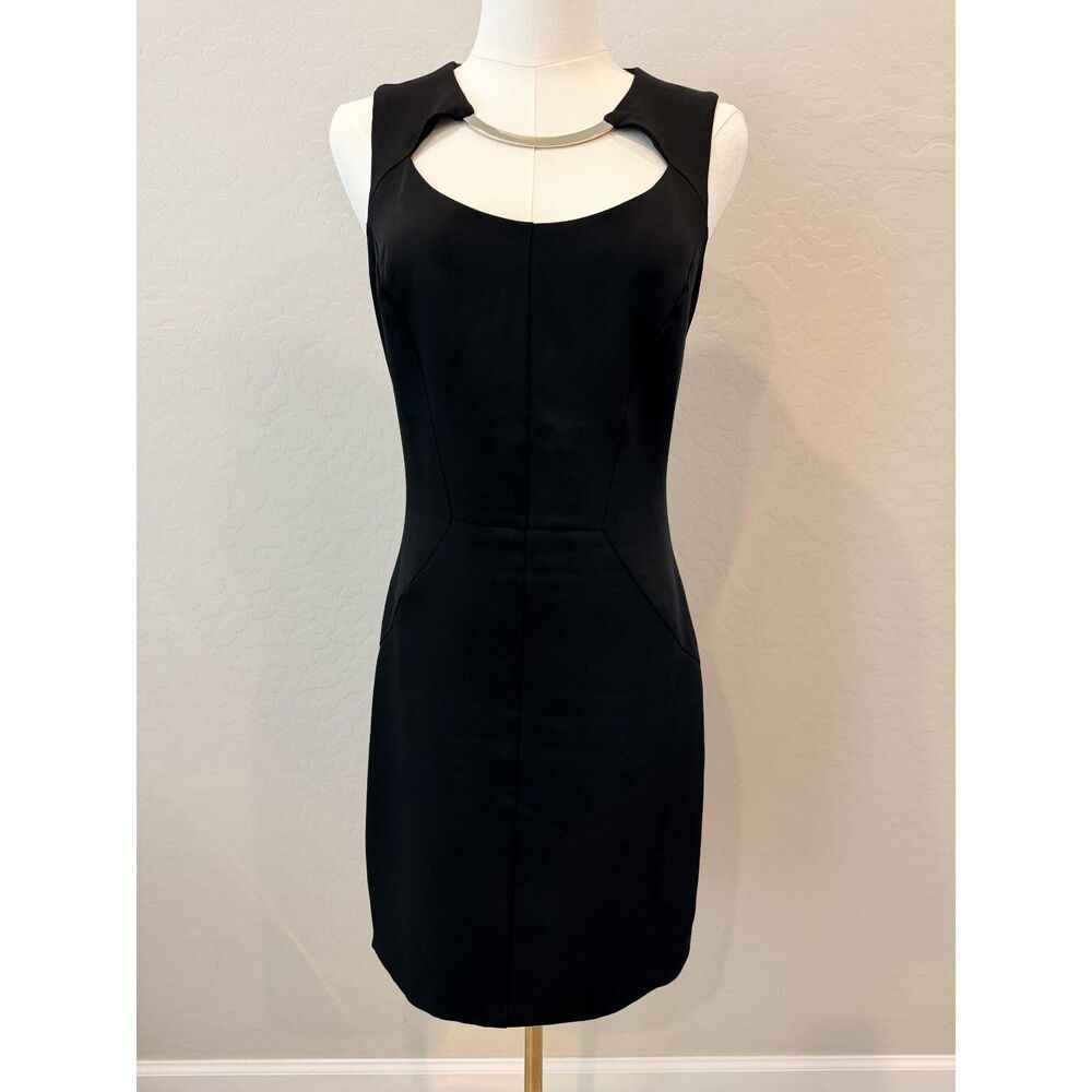 bebe Black Cutout Halter Bodycon Midi Dress Size 6 Gold Ring Detail